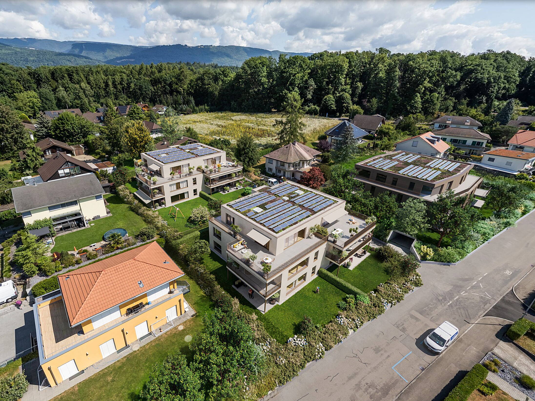 AmWald - Vogelperspektive, Brügg, UrbanCasa, Neubauprojekt