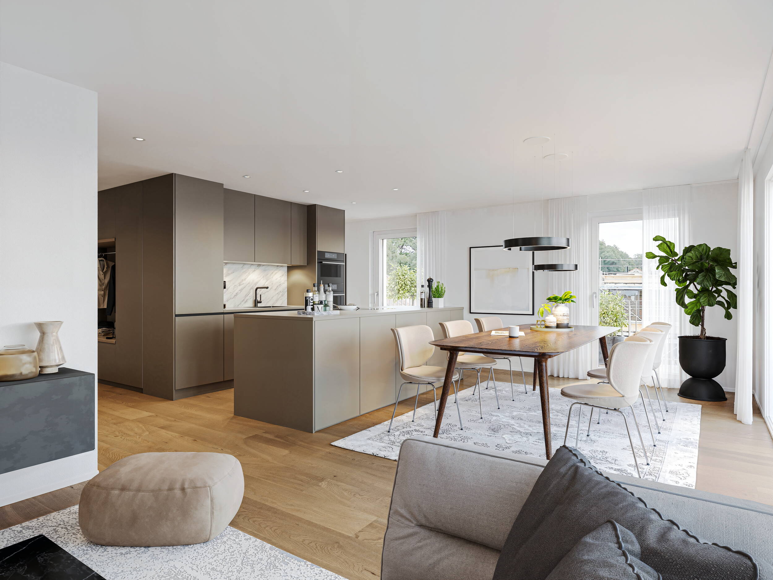 AmWald, Attika, salon, Brügg AmWald, Attika, salon, Brügg, UrbanCasa, projet de construction neuve